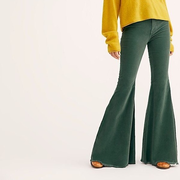 green flare jeans